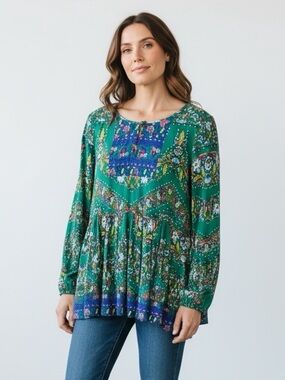 Matilda Jane Evergreen Top Make Believe Floral Bohemian Long Sleeve Size Medium